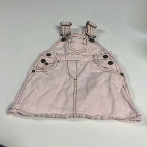 Vintage Old Navy Girls Denim Jumper Dress Pink and Brown 3-6 Months